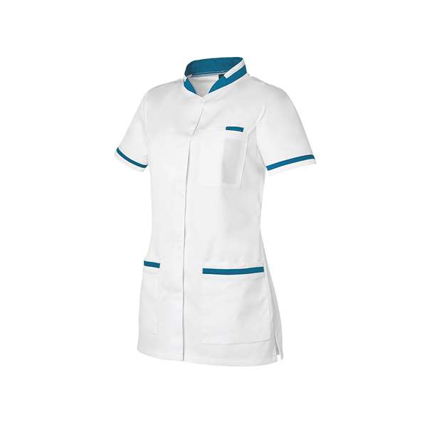 Image de TUNIQUE FEMME ANGELE MC POLY/COT BLANC-BLEU HOPITAL T4