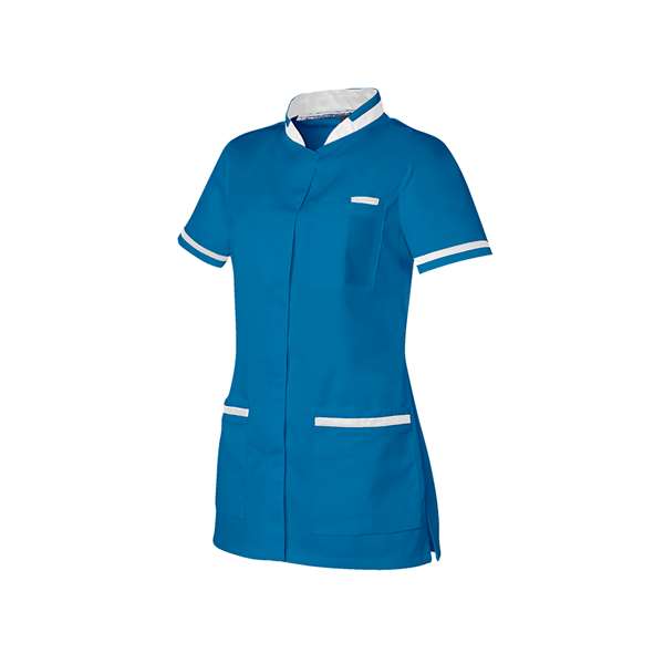 Image de TUNIQUE FEMME ANGELE MC POLY/COT BLEU HOPITAL-BLANC T3