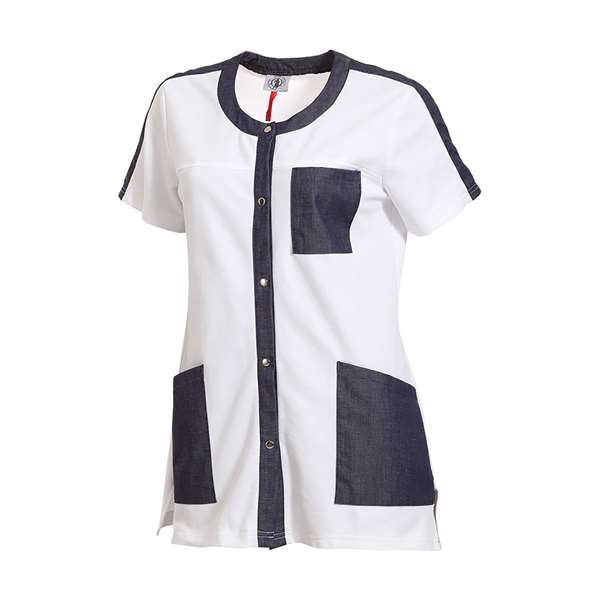 Image de TUNIQUE MANCHES COURTES BELINDA BLANC/BLUE DENIM T4