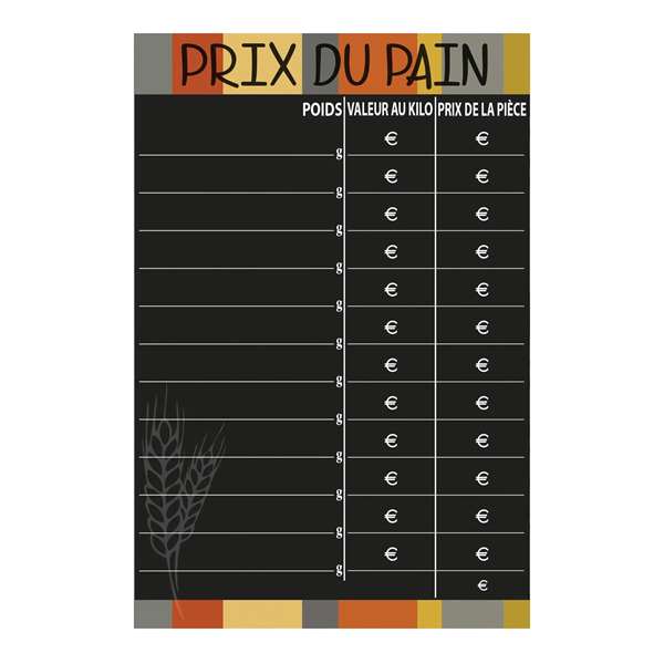 Image de PANNEAU DE TARIF PRIX PAIN MEUNIER (FTS30X40CM)