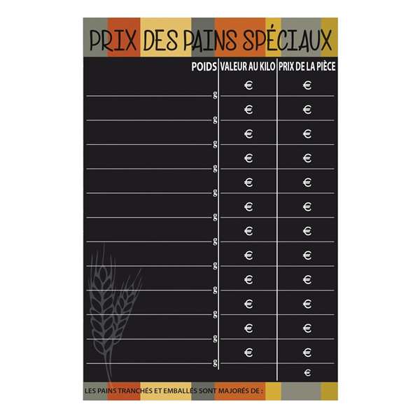 Image de PANNEAU DE TARIF PRIX PAINS SPECIAUX MEUNIER (FTS30X40CM)