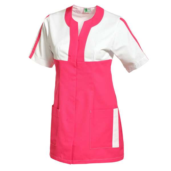 Image de CLAUDIA MANCHE COURTE POLY65%-COT35% FRAMBOISE/BLANC T0