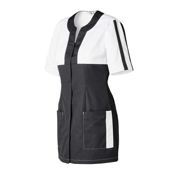 Image de CLAUDIA MANCHE COURTE POLY65%-COT35% CHARBON/BLANC T1