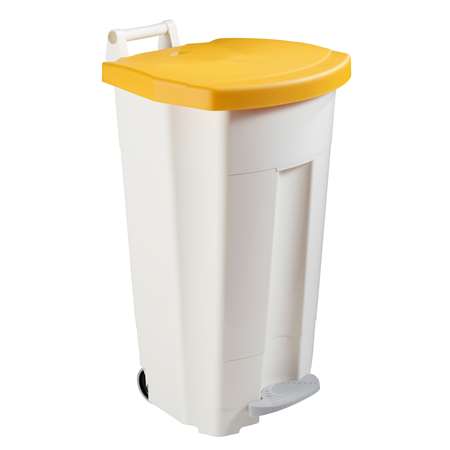 POUBELLE MOBILE A PEDALE BLANC/JAUNE BOOGY 90L