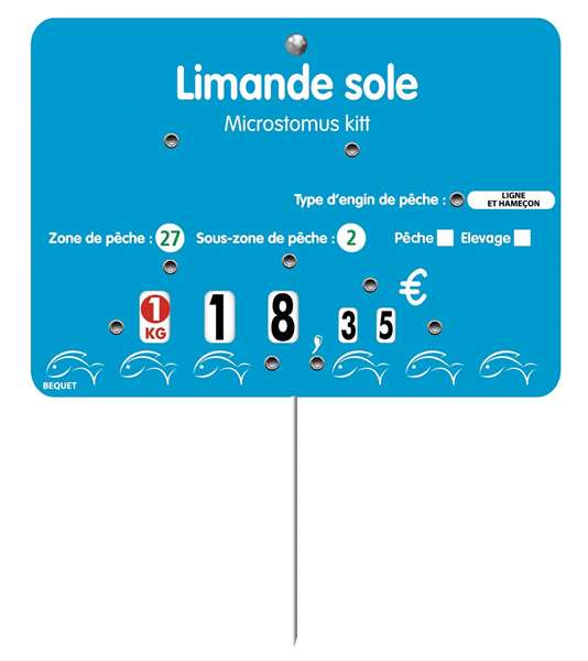 Image de ETIQ 14x10 BLUE FISH A TEXTE-8 ROULETTES PIQUE INOX