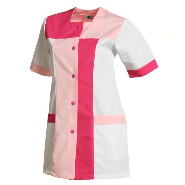 Image de PERRINE MANCHE COURTE BLANC/FRAMBOISE POLY 65%-COT35% T6