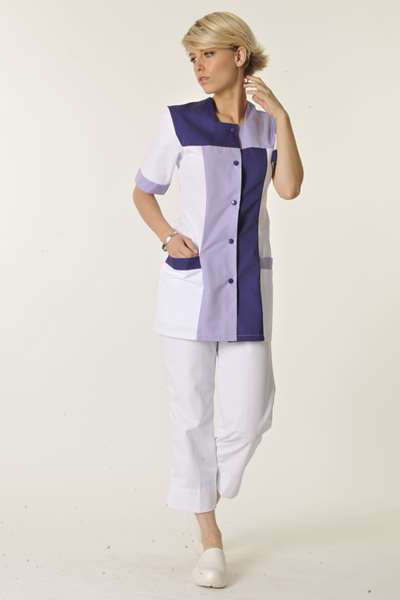 Image de PERRINE MANCHE COURTE BLANC/PURPLE POLY 65%-COT35% T4