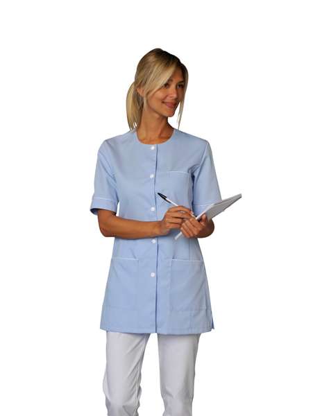 Image de BLOUSE TAYLOR MANCHES COURTES POLY/COTON CIEL T.5