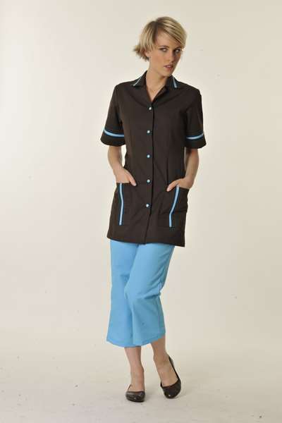 Image de CHARLENE MANCHE COURTE CHOCOLAT/AZUR POLY65%-COT3 T1