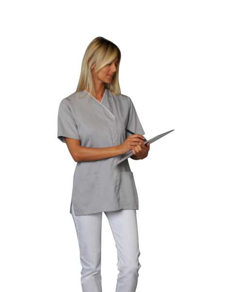 Image de TUNIQUE LUCY MANCHES COURTES GRIS/BLANC TAILLE 0