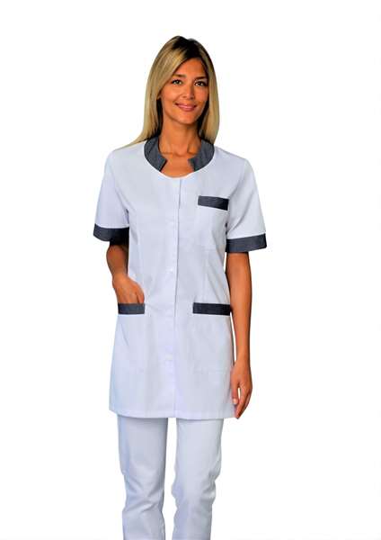 Image de TUNIQUE MARTHE MANCHES COURTES BLANC-DENIM T.3