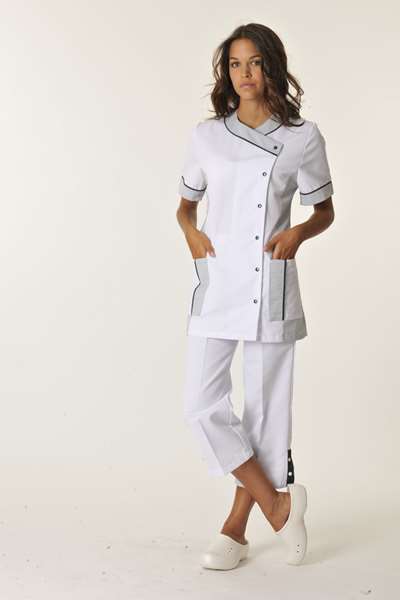 Image de AMELIE MANCHE COURTE BLANC/PERLE POLY65%-COT35% T3