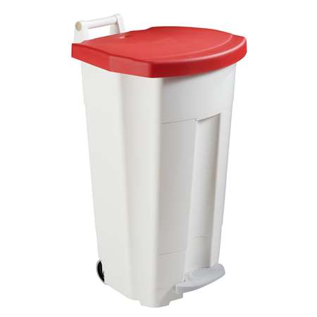 POUBELLE MOBILE A PEDALE BLANC/ROUGE BOOGY 90L