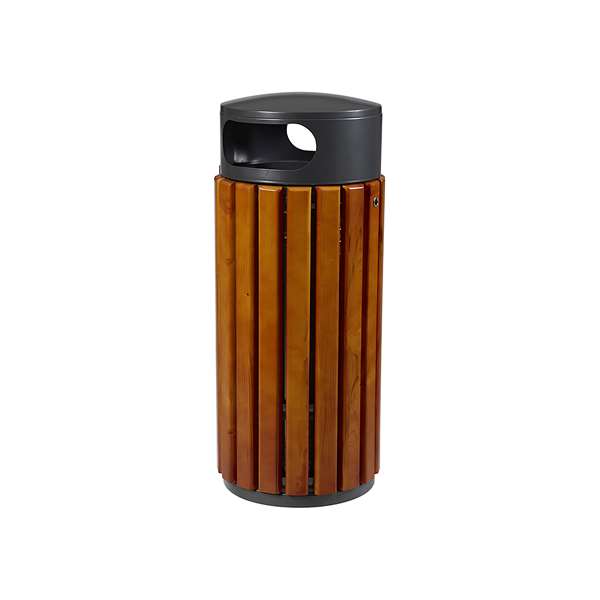 Image de CORBEILLE ZENO BOIS 60L RONDE AVEC COUVERCLE METAL