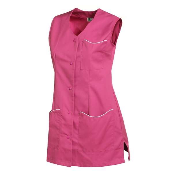 Image de LAURIE SANS MANCHE POLY65%-COT35% ROSA/BLANC T1