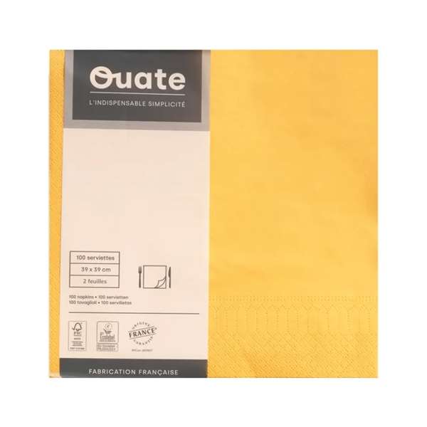Image de SERVIETTE OUATE JAUNE SOLEIL 2P 39X39CM X100