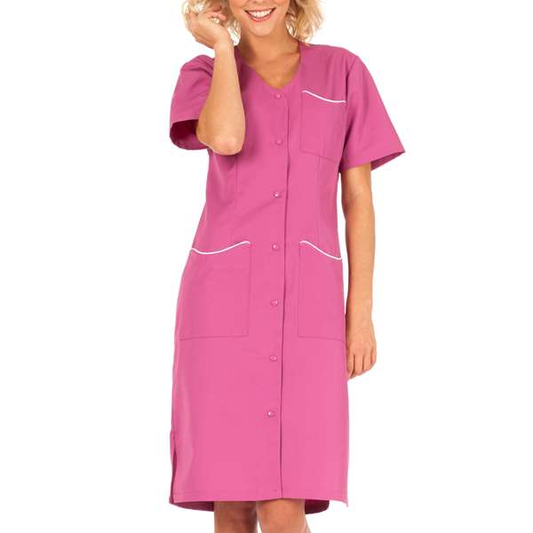 Image de LAURENE MANCHE COURTE POLY 65%-COT35% ROSA/BLANC T1