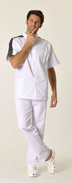 Image de STEEVE BLANC/CHARBON MANCHE COURTE POLY65%-COT35% T0