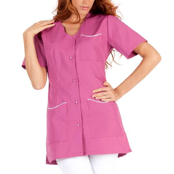 Image de LAURIE MANCHE COURTE POLY65%-COT35% ROSA/BLANC T5