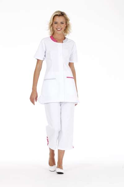 Image de LALIE MC POLY 65%-COT 35% BLANC/GRIS/FRAMBOISE T4
